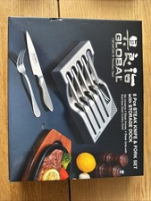 Global Knives G-88/4012/R 8 Piece 12cm Steak Knife And Fork Set With Holder