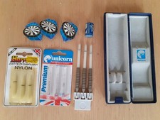 Vintage Unicorn Darts Set 20g Flights Stems Cane Shafts Sharpener Bundle Case