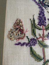 Vintage Cross Stitch Buddleia & Butterflies Framed Handmade Picture 11.5” x 16”