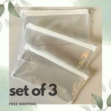 Clear Exam Pencil Case See Through Transparent Zip 21.2cm x 11cm Travel Set Of 3