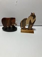 Wooden Wolf and Bear Wood Inlay Sculptures Made in Phillipines for Stonz Canda