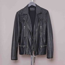 ALL SAINTS Leather Jacket MEDIUM Mens Black  Biker Bomber Celebrity Grail ROWLEY