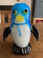Art Glass Hand Blown Blue & White Large Penguin Figurine Paperweight 7” 