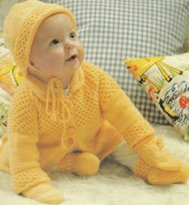 Knitting Pattern Baby Pram Set Honeycombe Design Coat Hat Boots & Mitts DK 16-20