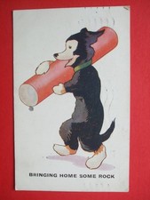 Old Seaside Comic DOG BRINGING HOME SOME SEASIDE ROCK GIANT STICK OF ROCK