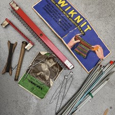 Vintage Kwiknit Frame, Bobbin, Circular Twin Pin And Knitting Needles