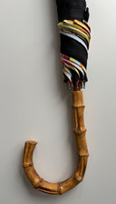 Paul Smith black & multi-stripe bamboo & wood handled umbrella 100cm diameter 