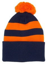 Navy and Tangerine Traditional Style Bobble Hat - Made in the UK