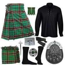 Scottish Men's 10 Pieces Leather Kilt Sporran Kilt Outfit Wedding Kilt Set