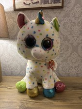 TY Beanie Boo Harmonie Unicorn EXTRA LARGE 17” 44cm plush Rainbow Polka Dot Tags