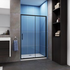 Matt Black Frame Bathroom Sliding Shower Enclosure Screen WalK In Glass Door 5mm