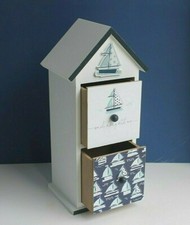 Wooden Sailing Boat or Fish Design Double Drawer Storage Box 31 x 14.5 x 11 cm