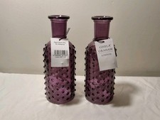 2 x Gisela Graham Purple Dimple Glass Bottle Vase H 20cm x W 7.5cm