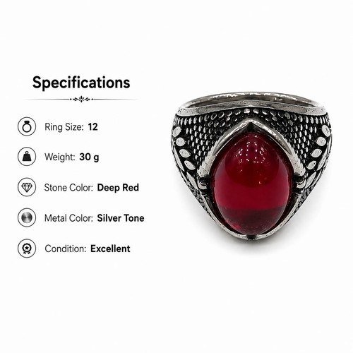 Men red agate stone ring - men's,