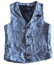 NEXT Boys Blue Mix Check Linen Mix Waistcoat Age 5-6 Years