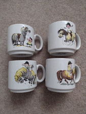 Set of 4 Vintage Thelwell Child Mugs from Grays 7cm - Cartoon Shetland Ponies