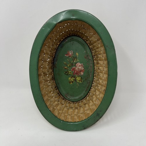 Vintage tin basket wicker - vintage,