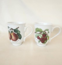 Set of 2  Rare Portmeirion Pomona  Footed Coffee Mugs - Cherry & Pear Design