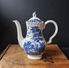 Vintage Blue and White Large Tea Coffee Pot - Myott The Hunter - Country Kitchen