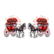 2x Small Horse and Cart Valentine's Day Vinyl Sticker Decals Scrapbook 60x59mm