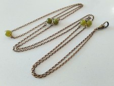Antique Lorgnette / Guard Chain 46" gold belcher link with jade? agate? beads