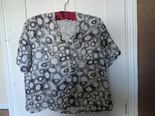 Ladies Cut Loose Linen Blouse Size L Monochrome Geometric Print