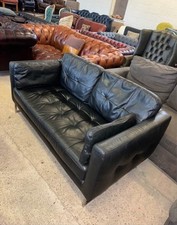 Dwell Chesterfield Black Real Leather Two Seater Sofa