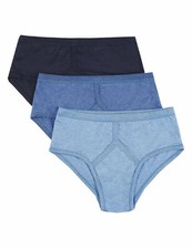 3,6, Mens Y Fronts 100% Cotton Interlock Briefs Underwear / Blue / S M L XL XXL
