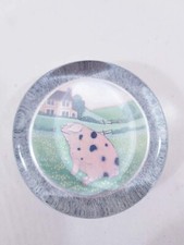 Vintage SHARON JERVIS Spotted Pig On Farm Paperweight Glass Dome Made In England