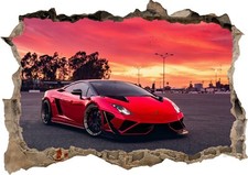 Red Lamborghini Sports Car Smashed 3D Wall Sticker Poster Decal Mural Room Z745