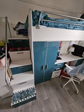 MODERN CABIN LOFT BED HIGH SLEEPER BOY GIRL BUNK BED SET STORAGE KIDS YOUTH