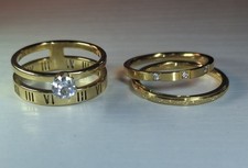 3 Sparkly Gold Stainless Steel Rings Size R For Women