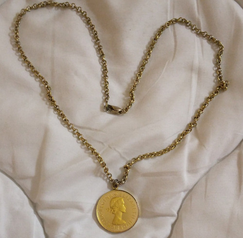 Gold tone cable chain coin - cable,