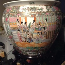 Unmarked Very Large & Heavy Chinese Famille Rose Porcelain Fish Bowl