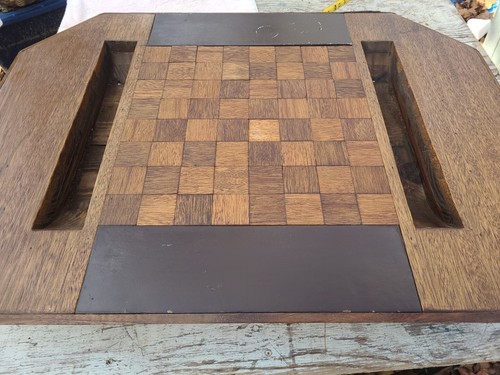 Vintage table top oak chess - top,
