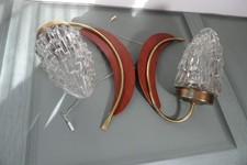 Pair of Vintage MCM 60s Teak & Brass Rocket Bullet Wall Lights