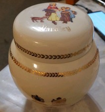 Vintage 1960s 'Yardley' ceramic decorated talcum powder jar with lid - 15cm tall