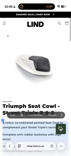 Triumph rear cowl seat - triumph,