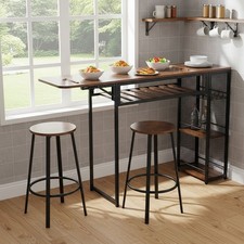Industrial Breakfast Bar Table & Stools 3pcs Kitchen Furniture Set Open Shelves