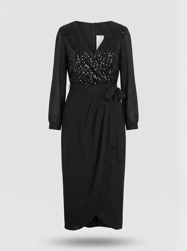Women sequin belted chiffon - sequin,