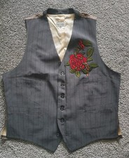 PAUL SMITH Mens EMBROIDERED Wool WAISTCOAT Vintage ROSE Stripe GREY Stage Wear