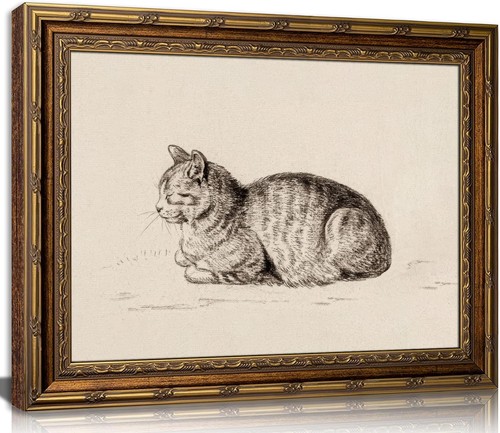 Vintage gold framed cat - framed, sketch