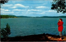 Vintage Little Wolf Lake Adirondacks NY Postcard Color Photo Woman Camera