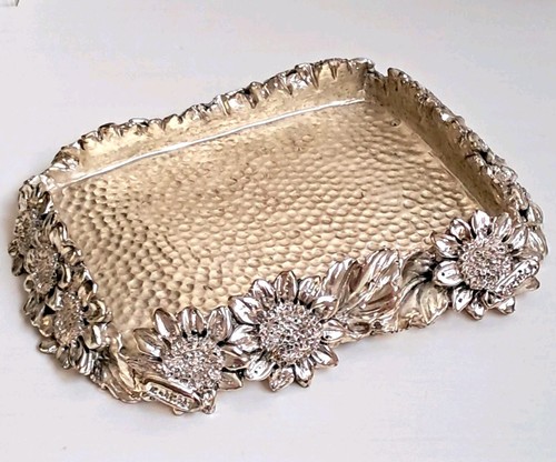 Silver plated sqr tray flowers - sqr,