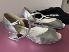 Freed Of London Marina Latin Dance Sandals Cuban Heel Silver Glitter Size 4