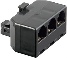 ISDN T-Adapter RJ11/RJ14 male to 3x RJ11/RJ14 female black connected 11