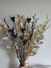 DRIED FLOWER BOUQUET 40CM HANDMADE CHRISTMAS MIXED - WHITE, NAVY & GOLD