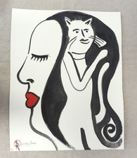 RICHARD CONWAY JONES Signed Acrylic Woman & Cat Abstract Painting