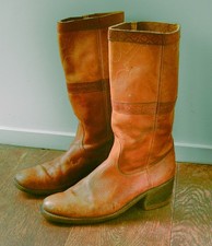 Mens Vintage knee length Leather Cowboy Boots