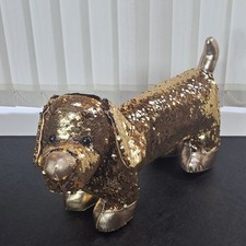 Reversible Gold/bronze Sequin Dachshund Sausage Dog 50cm Soft Toy Plush
